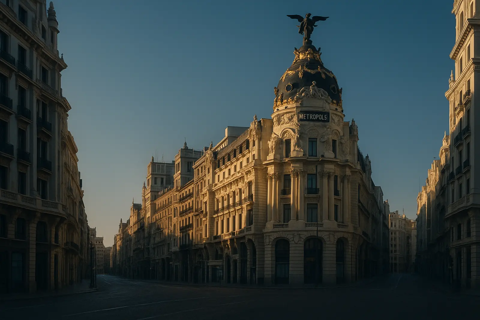 Vista urbana de España al atardecer