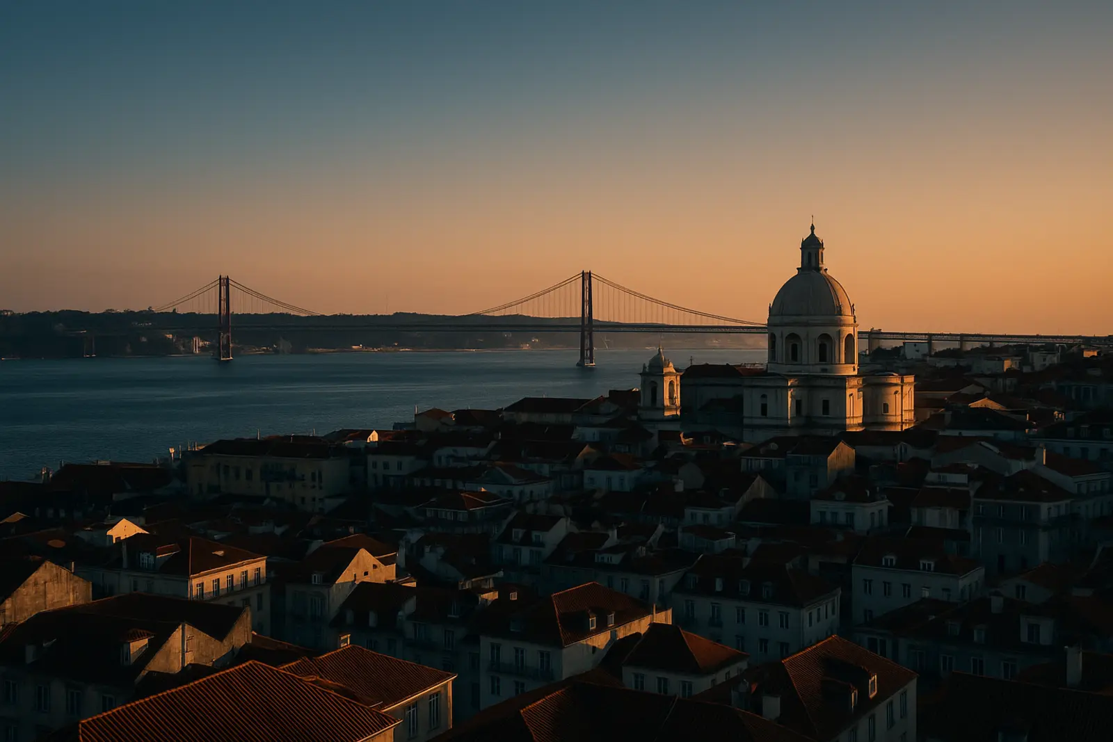 Skyline histórico de Lisboa al atardecer